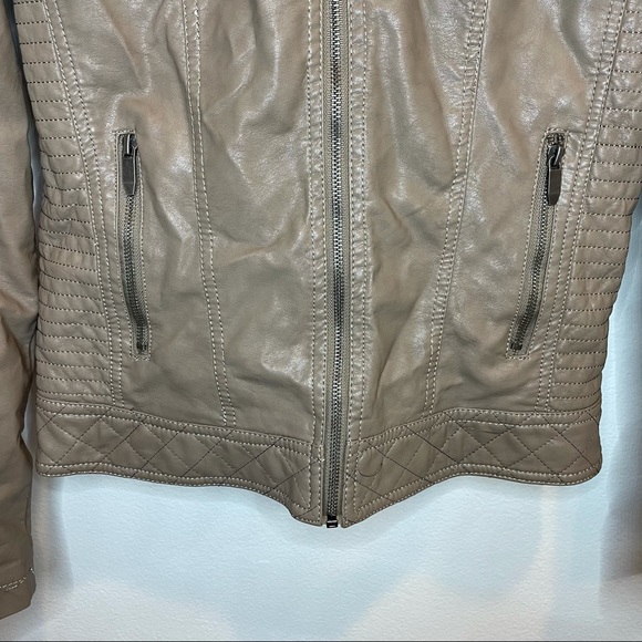 LOVE STUDIO Faux Leather Hoodie Jacket Light Brown - Picture 3 of 12